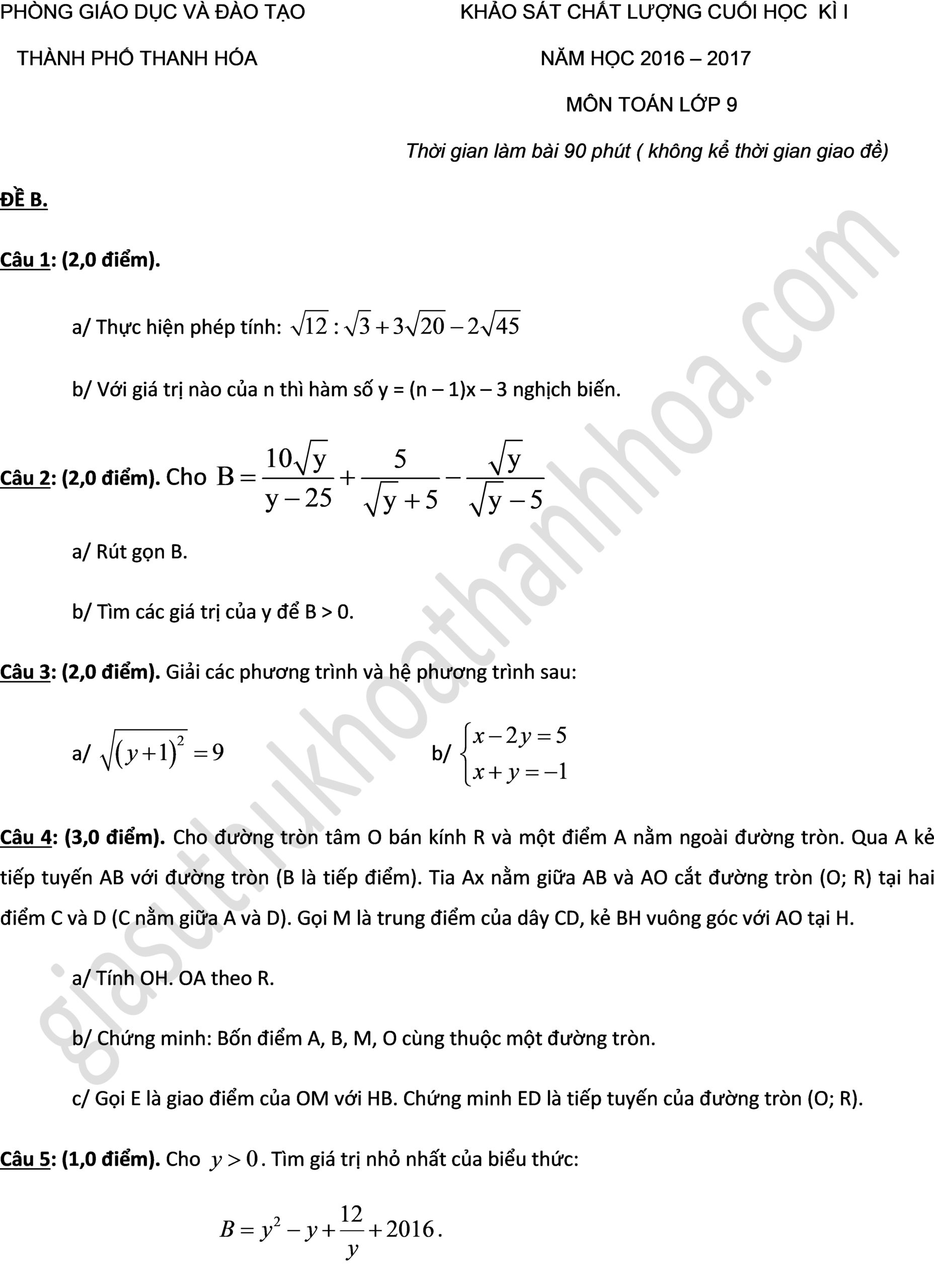 đề thi học kì 1 toán 9 